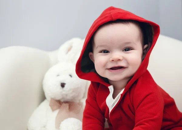 Cute Caucasian baby boy girl black eyes — Stock Photo, Image