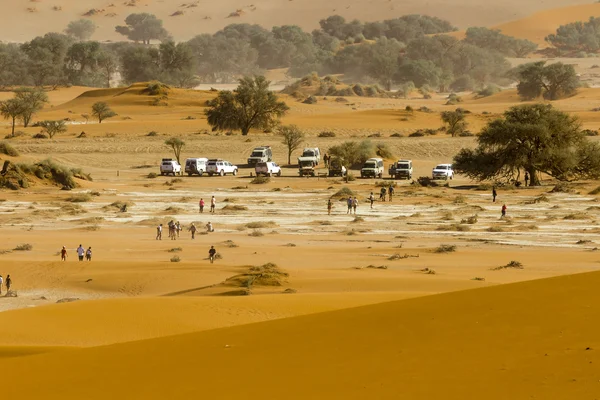 Вид на парковку в красных дюнах пустыни Намиб, Соссу — стоковое фото