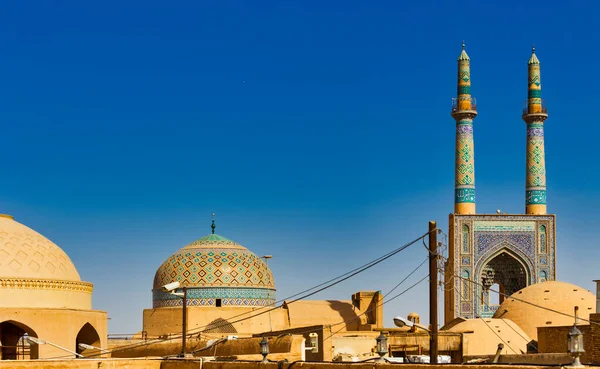 View Yazd Jame Mosque Iran Mosque Crowned Pair Minarets Highest — Stock Photo, Image