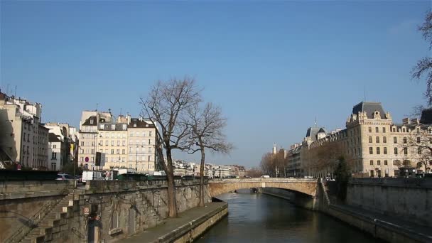 Pont over Seine in Paris, french cityscape — Stock Video