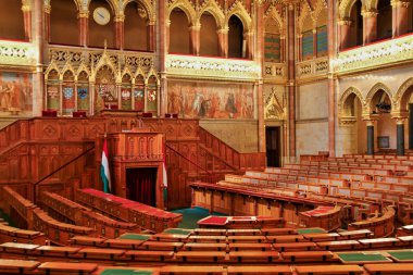 Budapest, Macaristan - 8 Mayıs 2016: Parlamento Binası, iç görünüm.
