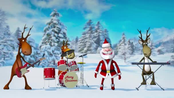 Drôle Fou Père Noël Les Rennes Jouent Des Instruments Musique — Video