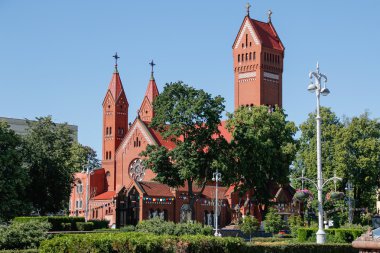 Catholic red chapel St Simon and St Elena. Minsk. Belarus.