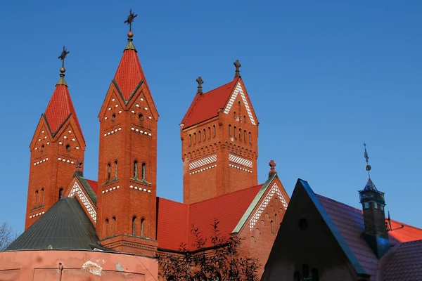 Catholic red chapel St Simon and St Elena. Minsk. Belarus. — Zdjęcie stockowe