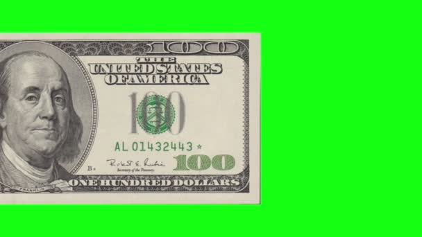 Franklin glimlachend en knipogen op de honderd dollar bill. Naadloze loops op greenscreen. — Stockvideo