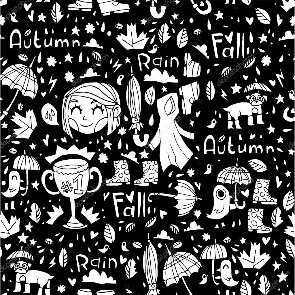 Black and white cute backgrounds | Black and white cute autumn pattern