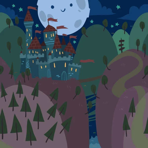 Замок на холме ночью — стоковый вектор