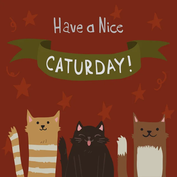 Katzen-Samstag-Postkarte. — Stockvektor