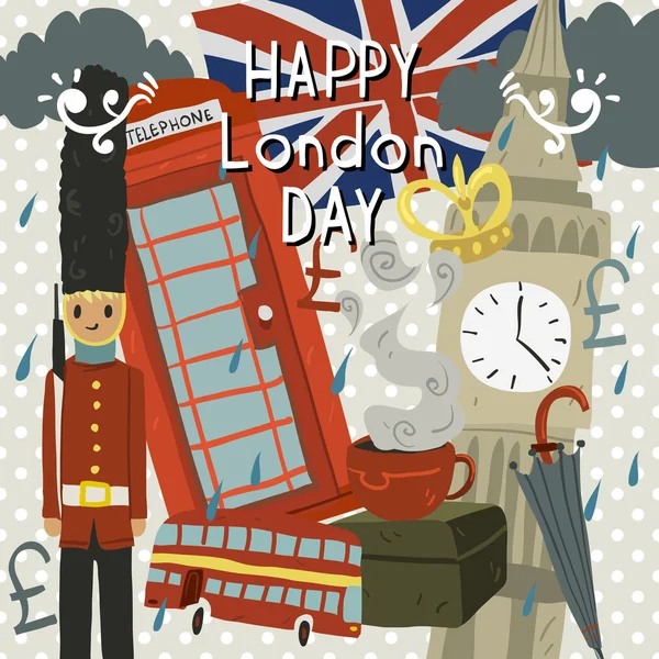행복 한 날 런던 인사말 카드. — 스톡 벡터