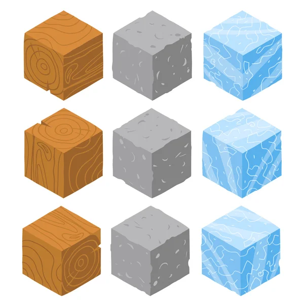 Isometric game brick cubes set. — Stock Vector