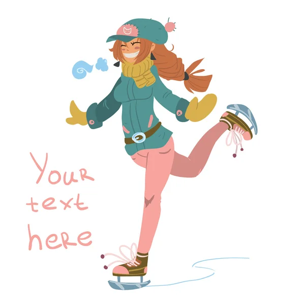 Dessin animé fille sur patins . — Image vectorielle