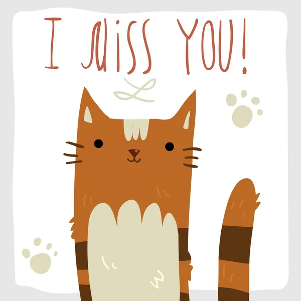 I Miss You cartolina con gatto . — Vettoriale Stock