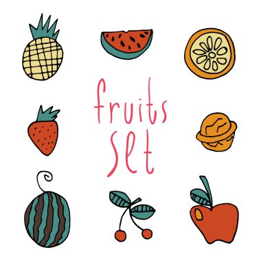 çizgi film düz meyve set simgesi