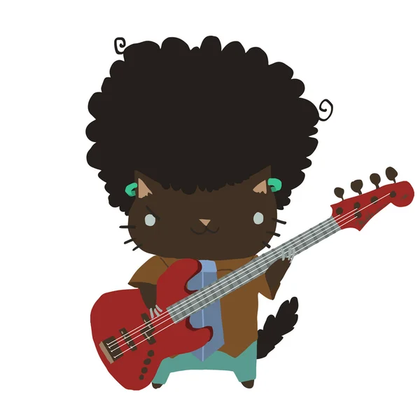 Chat afro avec icône plate guitare — Image vectorielle