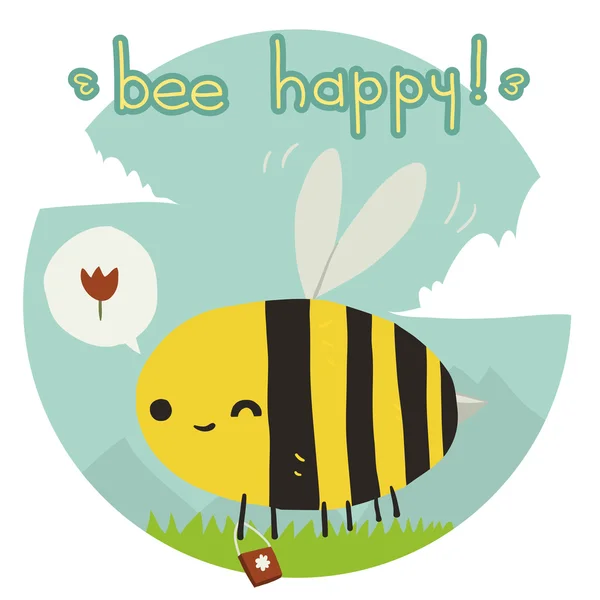 Abeja divertida icono plano feliz — Vector de stock