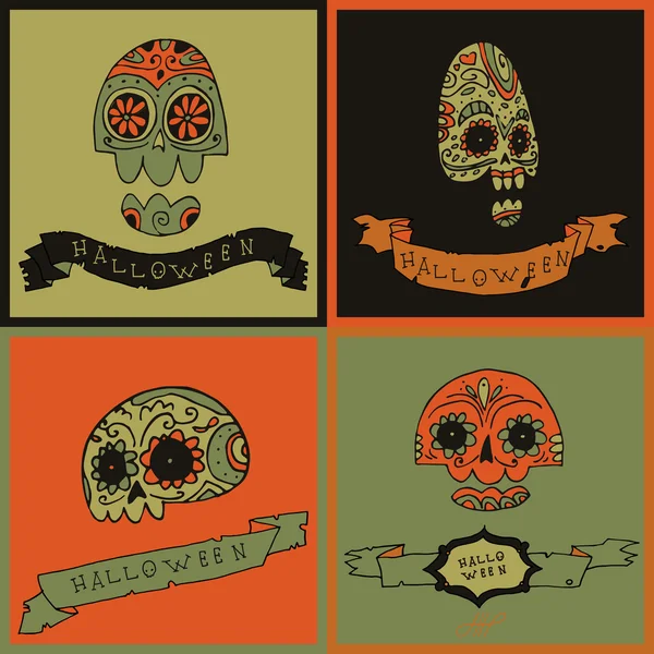 Crânes d'Halloween invitation carte postale . — Image vectorielle