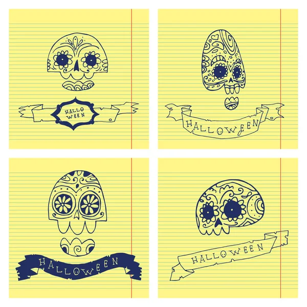 Halloween calaveras postal invitación conjunto . — Archivo Imágenes Vectoriales