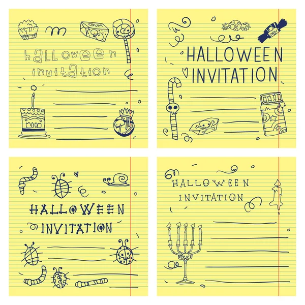Halloween festa cartão postal convite conjunto — Vetor de Stock