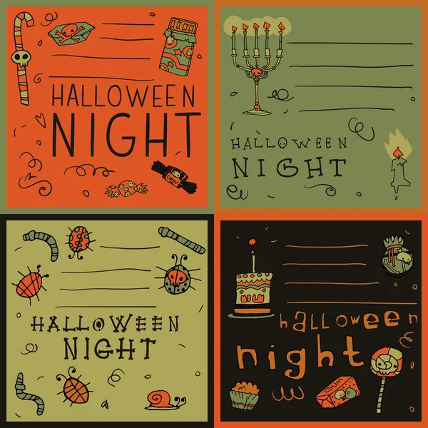 Halloween notte cartolina invito set — Vettoriale Stock