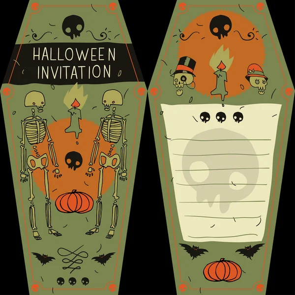 Happy halloween coffins postcard invitation. — Stock Vector