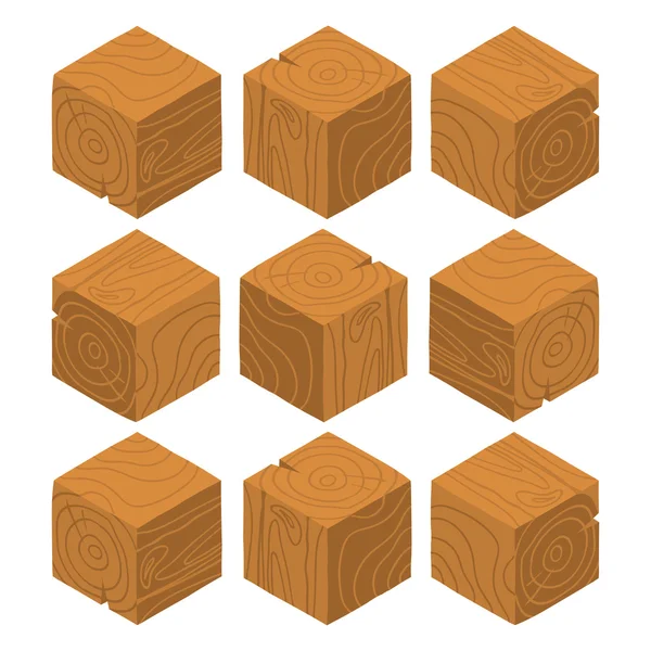 Madeira jogo tijolo cubos conjunto . — Vetor de Stock