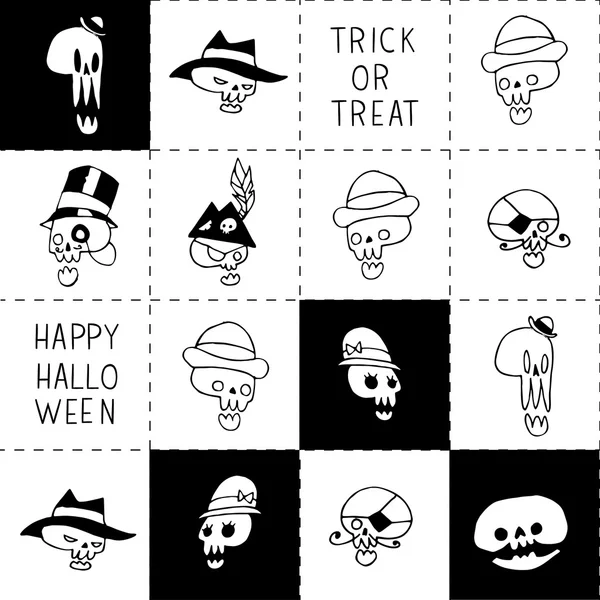 Halloween engraçado crânios fundo . — Vetor de Stock