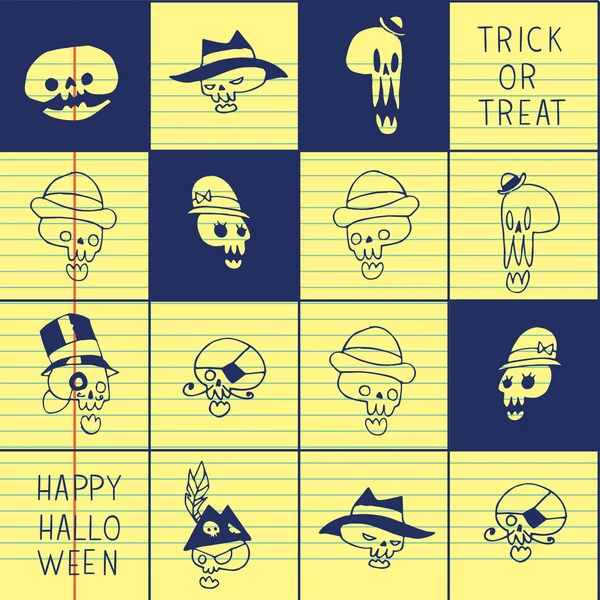 Halloween engraçado crânios fundo . — Vetor de Stock