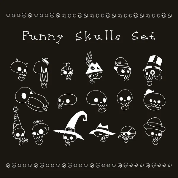 Funny cute skulls set. — Stock Vector