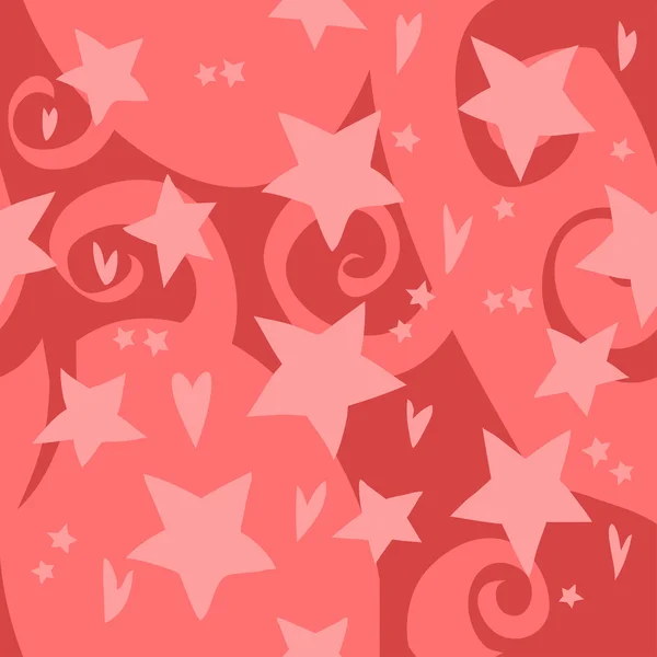 Flat red stars and hearts pattern — Stock Vector