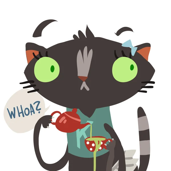 Мультфильм смешной кот с чашкой Лицензионные Стоковые Векторы