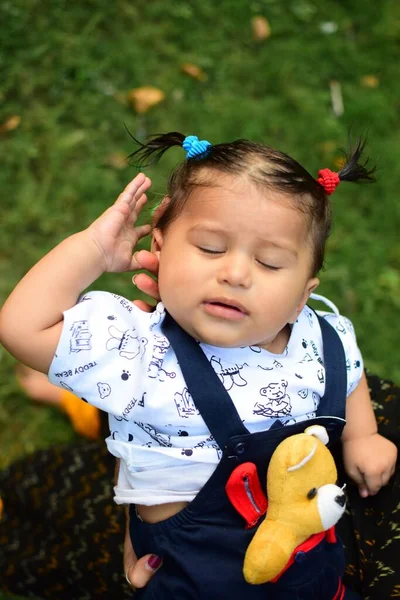 Month Baby Boy Outdoors Summer Stock Photo Cute Boy Playing — Stock Photo, Image