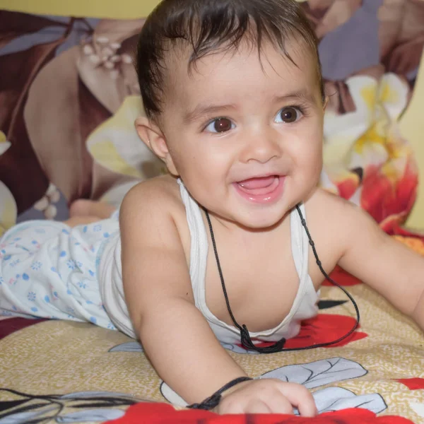 Month Baby Boy Indoors Summer Stock Photo Cute Boy Playing — стоковое фото