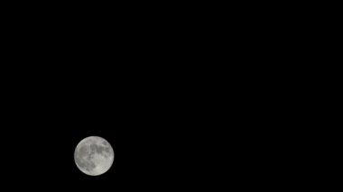 Moon Timelapse, Stock zamanaşımı: Dolunay karanlık gökyüzünde yükseliyor, gece vakti. Dolunay zamanı, gece karanlığında karanlık gökyüzünde ay ışığıyla birlikte kaybolur. Yüksek kaliteli beleş video kaydı veya zaman ayarlı