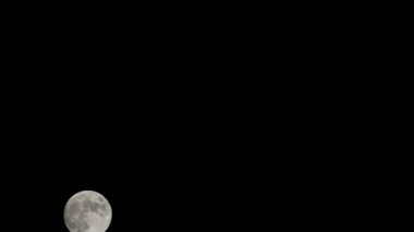 Moon Timelapse, Stock zamanaşımı: Dolunay karanlık gökyüzünde yükseliyor, gece vakti. Dolunay zamanı, gece karanlığında karanlık gökyüzünde ay ışığıyla birlikte kaybolur. Yüksek kaliteli beleş video kaydı veya zaman ayarlı