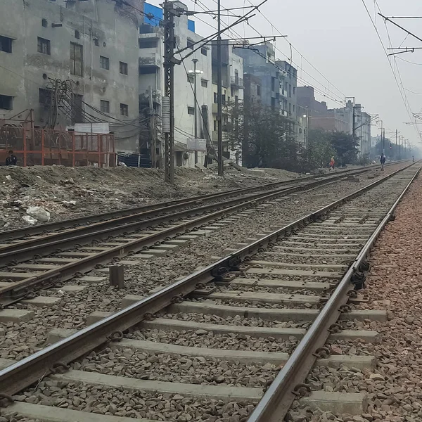 Delhi Gündüz Vakti Hindistan Dan Gelen Tren Yolu Manzarası Hint — Stok fotoğraf