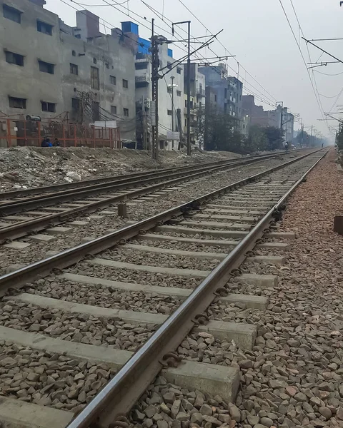 Delhi Gündüz Vakti Hindistan Dan Gelen Tren Yolu Manzarası Hint — Stok fotoğraf