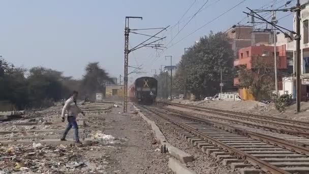 New Delhi India Říjen 2020 Vlakové Přejezdy Express Train Videos — Stock video