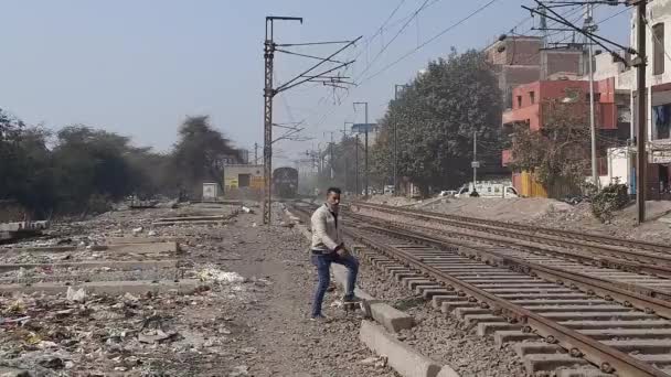 New Delhi India Říjen 2020 Vlakové Přejezdy Express Train Videos — Stock video