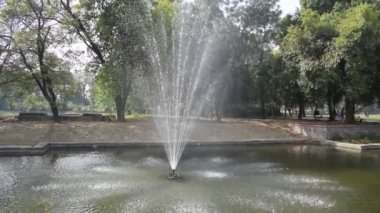 Delhi 'deki Lodhi Garden kompleksindeki çeşme, Lodhi Garden kompleksindeki çeşme, çeşmedeki su, sabah vakti Lodhi Garden parkındaki çeşme.