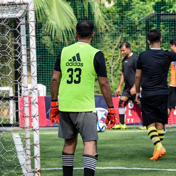 New Delhi Indien Juli 2019 Fotbollsspelare Lokala Fotbollslag Matchen Regionala — Stockfoto