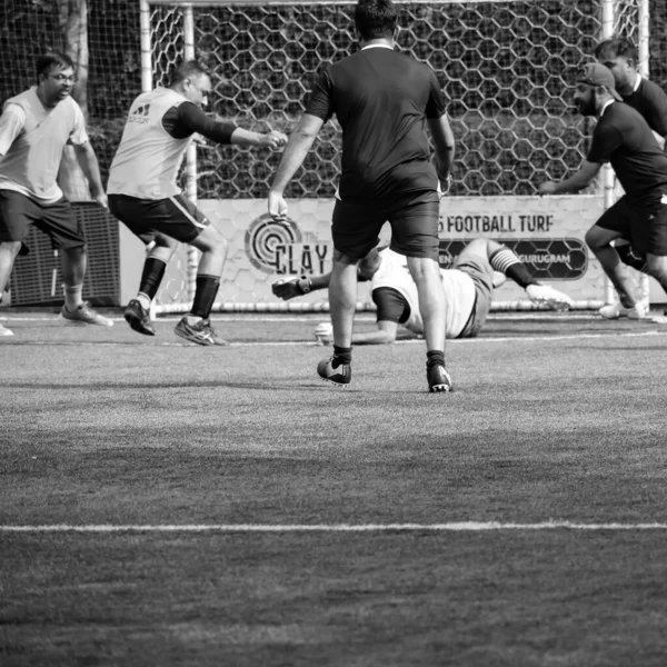 Delhi Índia Julho 2019 Futebolistas Time Futebol Local Durante Jogo — Fotografia de Stock