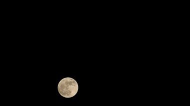 Moon Timelapse, Stock zamanaşımı: Dolunay karanlık gökyüzünde yükseliyor, gece vakti. Dolunay zamanı, gece karanlığında karanlık gökyüzünde ay ışığıyla birlikte kaybolur. Yüksek kaliteli beleş video kaydı veya zaman ayarlı