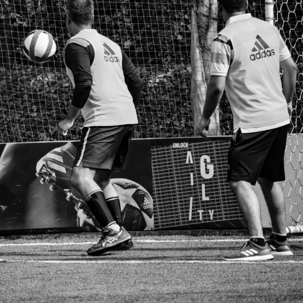 Delhi Índia Julho 2019 Futebolistas Time Futebol Local Durante Jogo — Fotografia de Stock