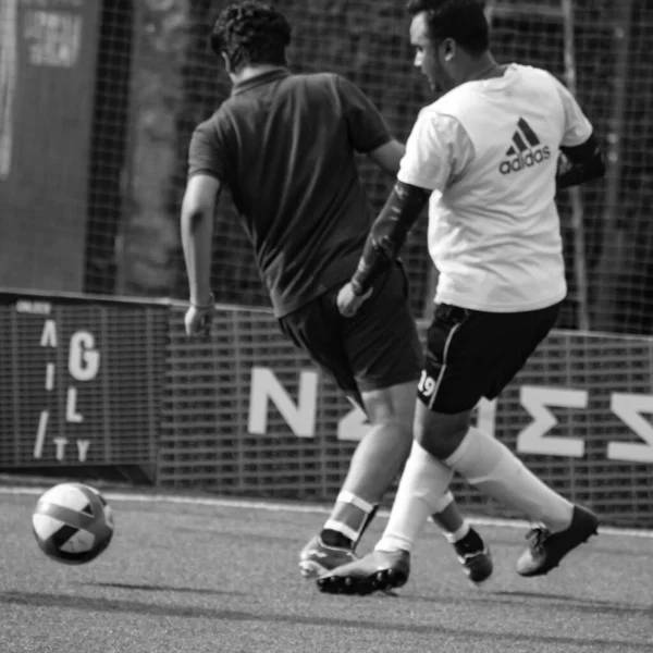 Delhi Índia Julho 2019 Futebolistas Time Futebol Local Durante Jogo — Fotografia de Stock