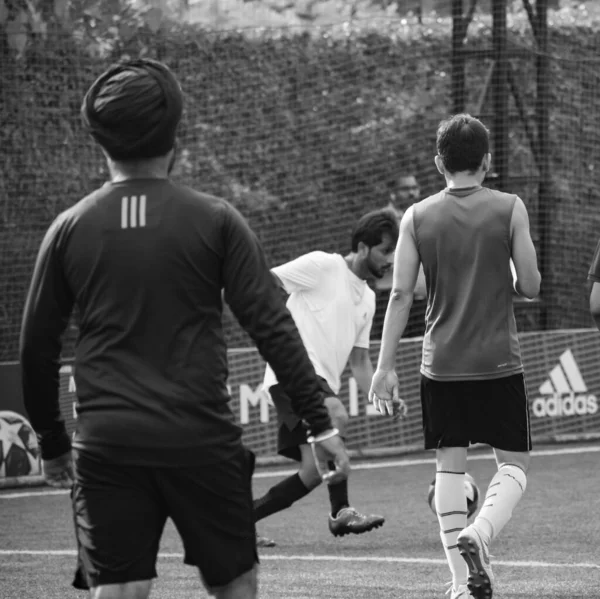 Delhi Índia Julho 2019 Futebolistas Time Futebol Local Durante Jogo — Fotografia de Stock