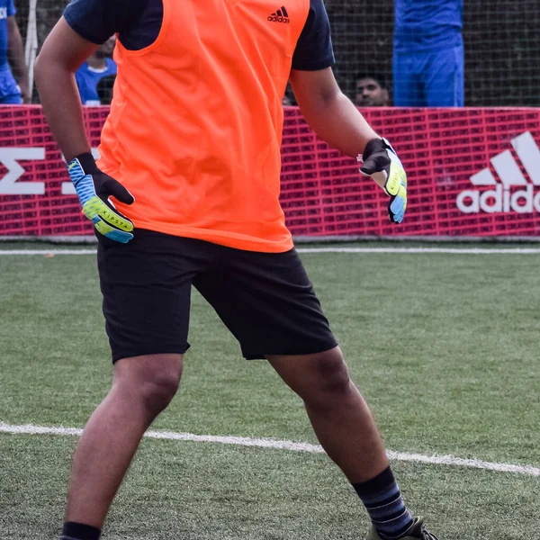 Delhi Índia Julho 2019 Futebolistas Time Futebol Local Durante Jogo — Fotografia de Stock