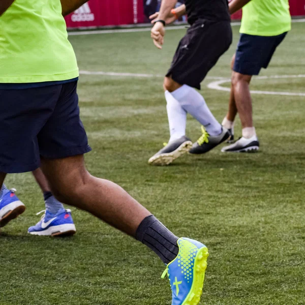 Delhi Índia Julho 2019 Futebolistas Time Futebol Local Durante Jogo — Fotografia de Stock