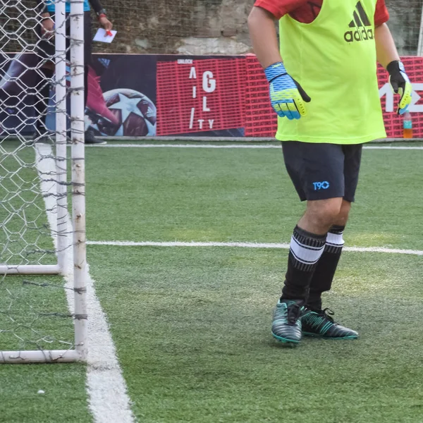 Delhi Índia Julho 2018 Futebolistas Time Futebol Local Durante Jogo — Fotografia de Stock