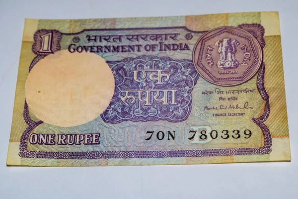 Indian One Rupie Currency Note White Background Government India One — Stock fotografie