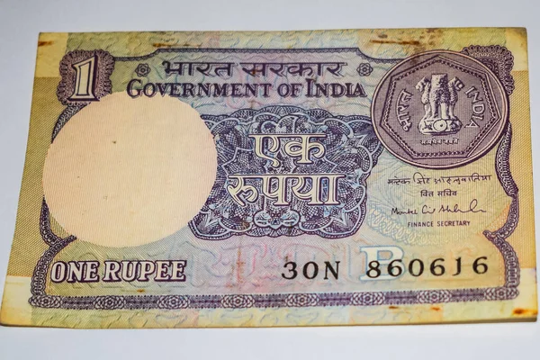Rzadko Stary Hindus Jeden Banknot Rupiowy Białym Tle Rząd Indii — Zdjęcie stockowe